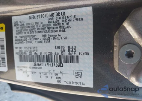 2015 Ford Fusion Se из США, поврежденный, VIN 3FA6P0T97FR175683